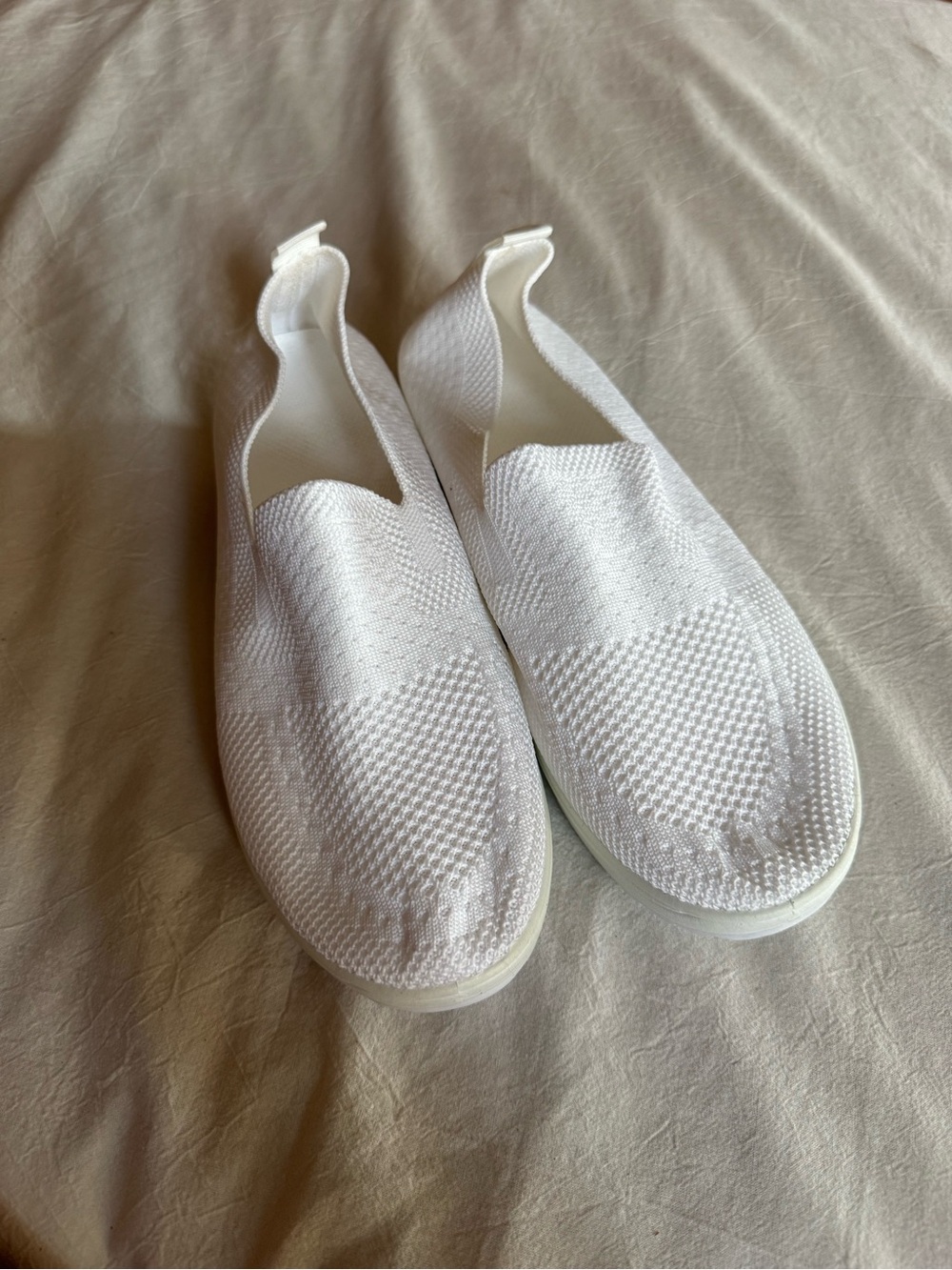 Women’s White Slip-On Knit Sneakers — Lightweight Comfort